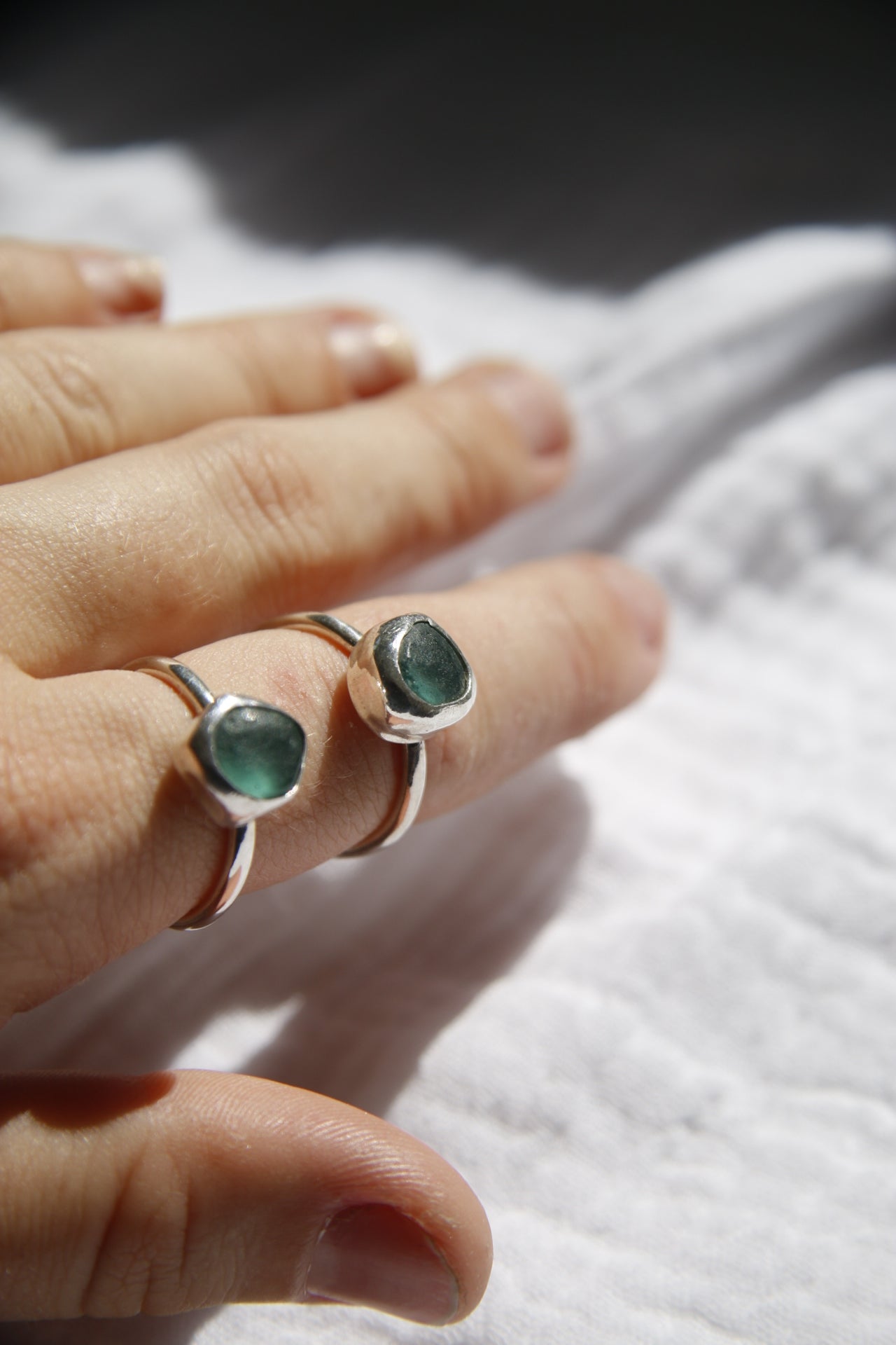 Aqua Sea Glass Ring - Round