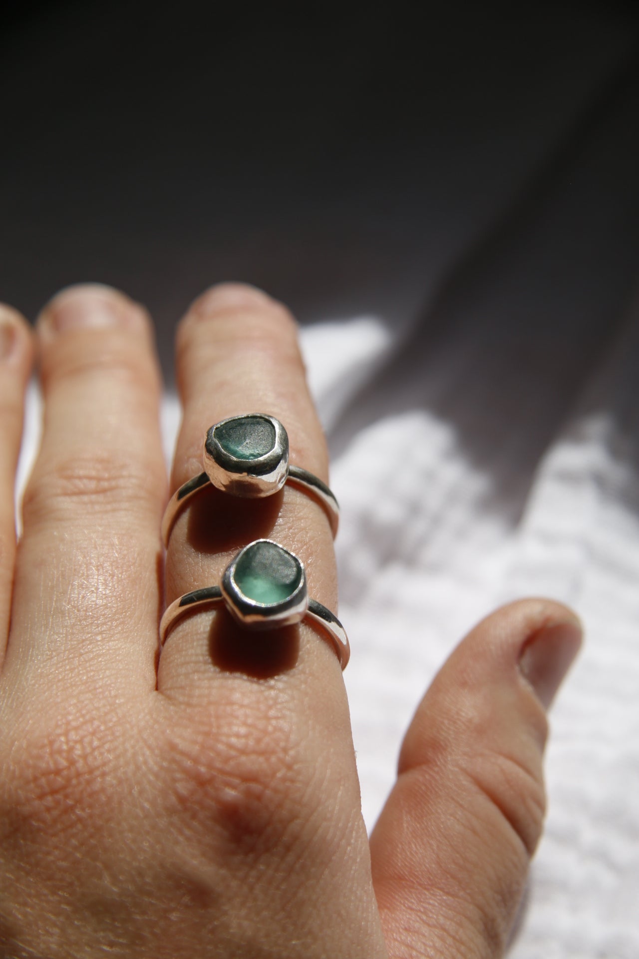 Aqua Sea Glass Ring - Round