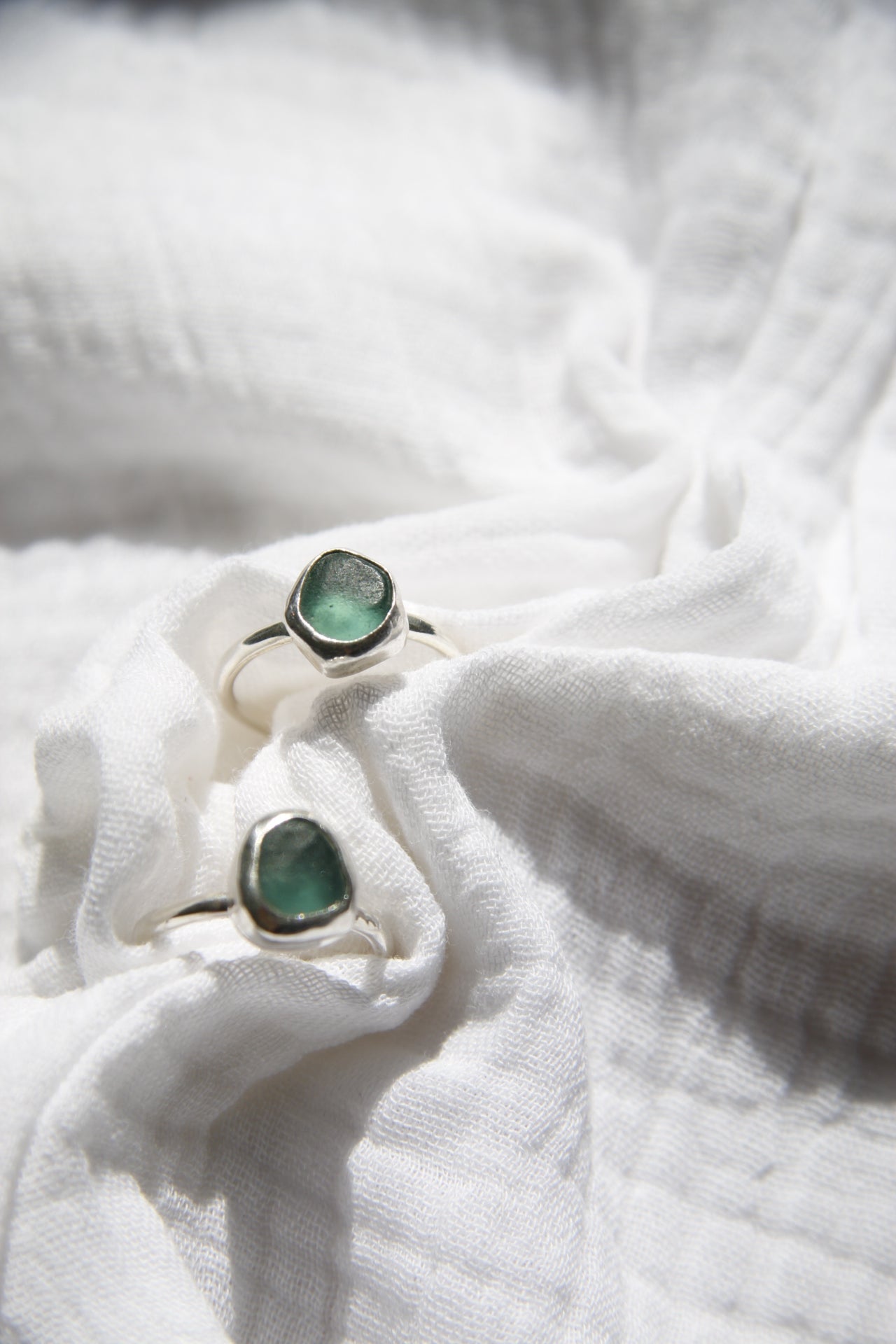 Aqua Sea Glass Ring - Round